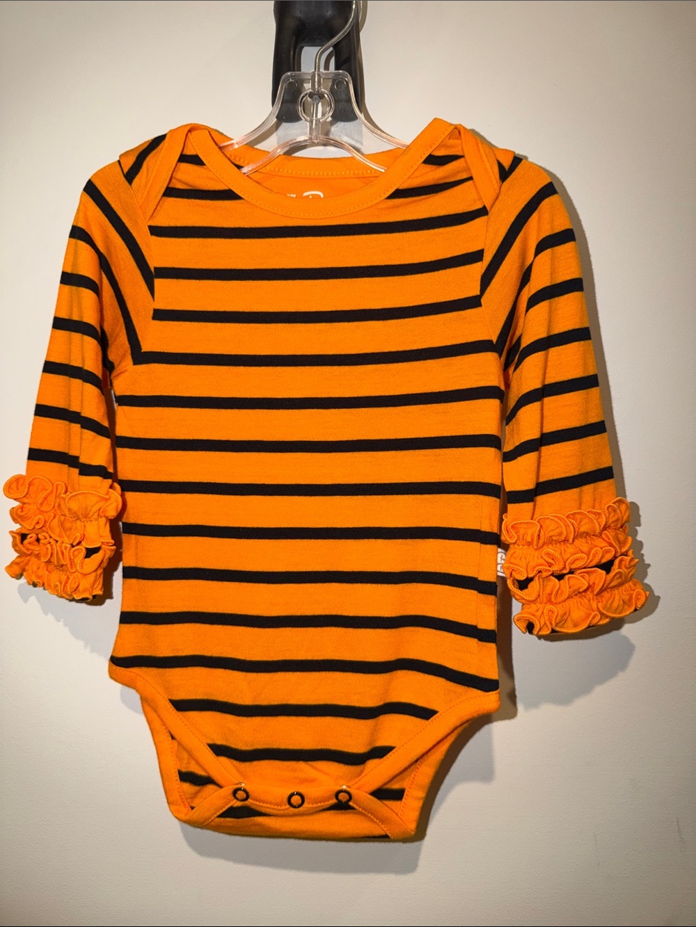 Orange & Black Striped Ruffle-Sleeve Baby Bodysuit
